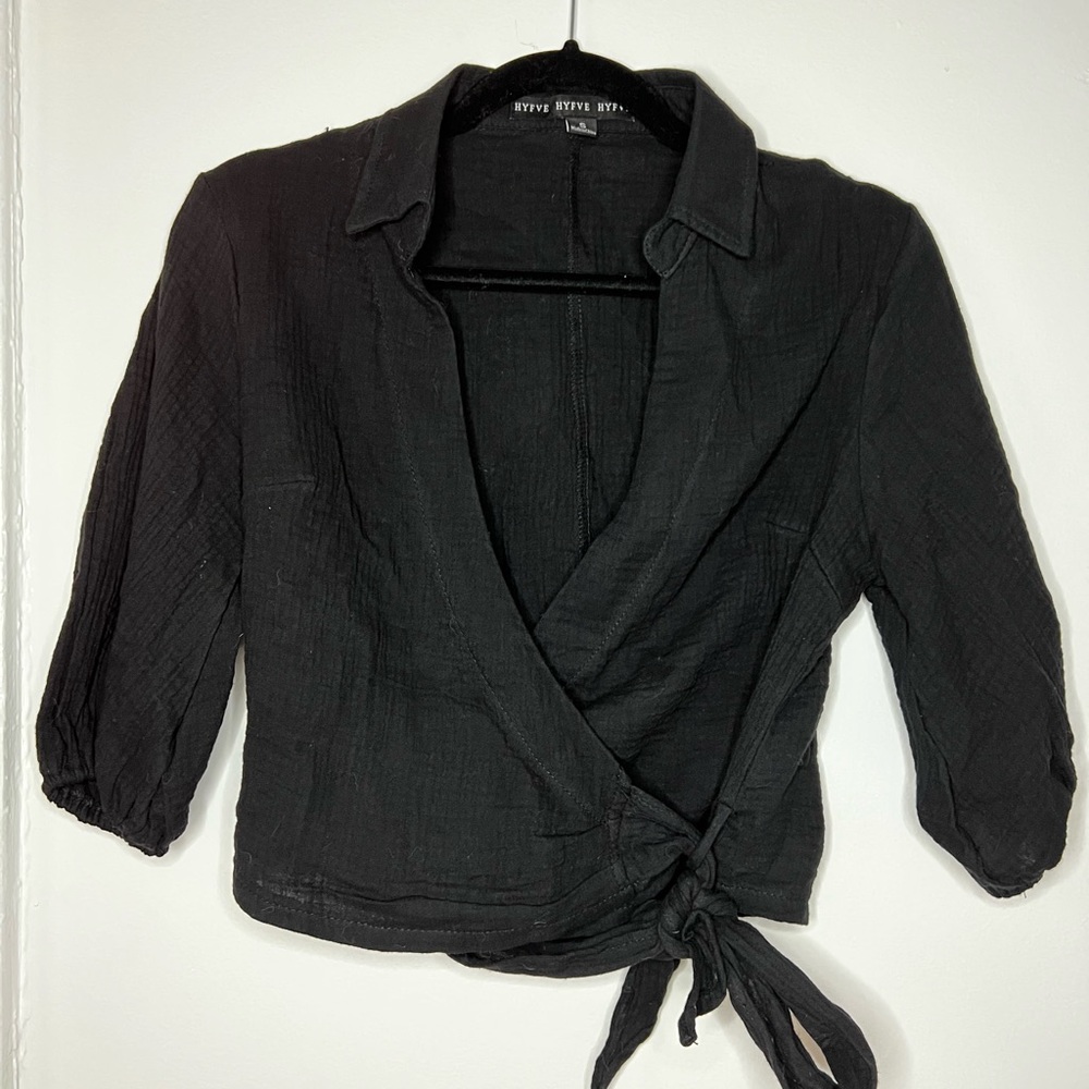 Cotton Wrap Crop 3/4 Sleeve